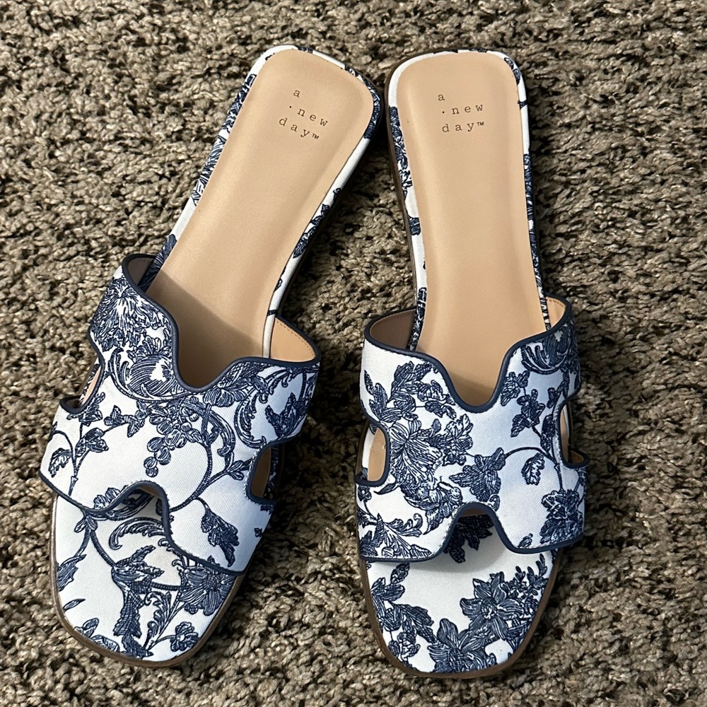 a new day Blue and White Slip-On Sandals